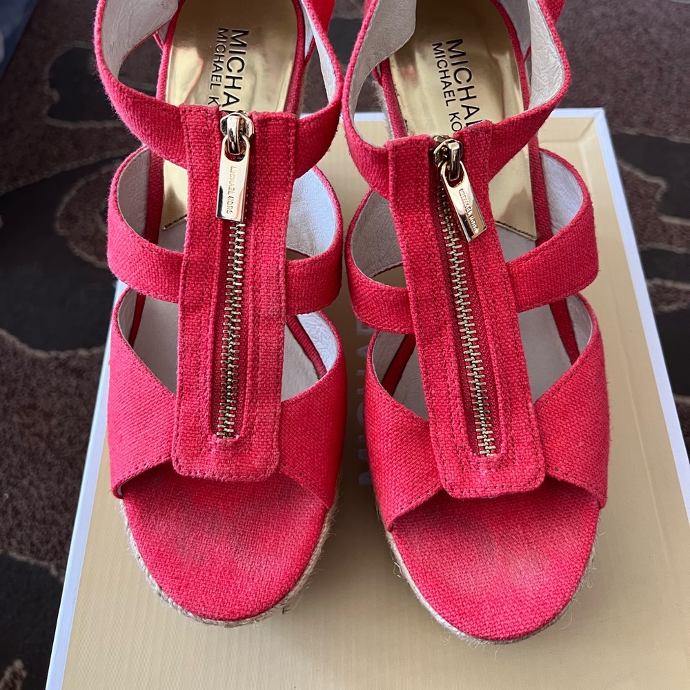 Micheal Kors, watermelon color, canvas wedge size 8